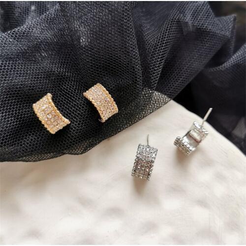 Semicircle women stud earrings fashion and personality temperament ultra micro flash set full drill C shape earrings adorn artic