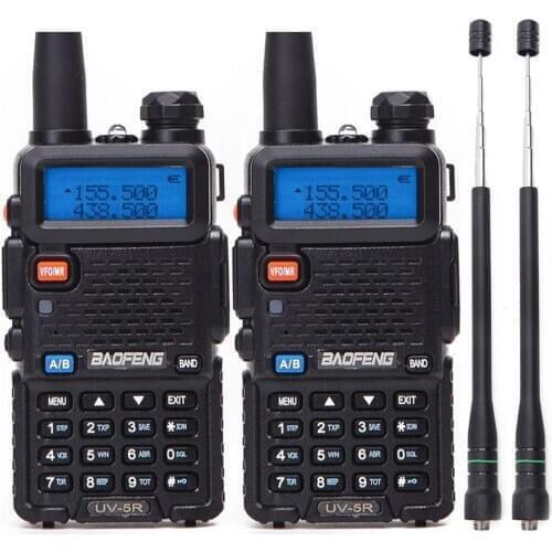 2Pcs Baofeng UV-5R 5W Amateur Portable Walkie Talkie Dual Band Two Way Ham Radio UV 5R + 2PCS 775 Telescopic Antenna and Headset