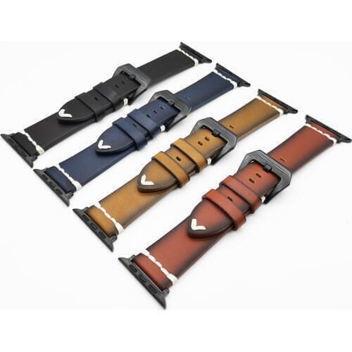 Genuine Leather Watch Strap Replacement for Apple Watch 44mm 42mm 40mm 38mm Series 5 4/3/2/1 iWatch Watchband Retro