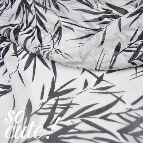 LEO&LIN White and Black Bamboo Leaf Silk Georgette Chiffon Thin Skirt Shirt Fabric Fabric DIY Patchwork Tissue