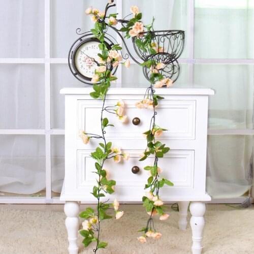 Silk Rose Vine Wedding Flower Artificial Flowers Rattan Hanging Plants Leaves Romantic Garland Wall Home Garden Decoration