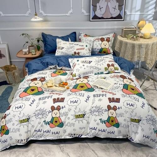 Sisher Summer Nordic Minimalist Style Duvet Cover Set Cute Cartoon Cat Bedding Children Adult Plaid Striped Single Double Large