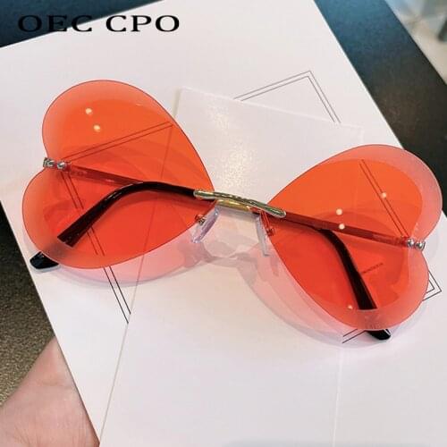 OEC CPO Rimless Heart Shaped Sunglasses Ladies Brand Designer Candy Color Sunglasses Women Fashion Framless Eyewear Female uv400
