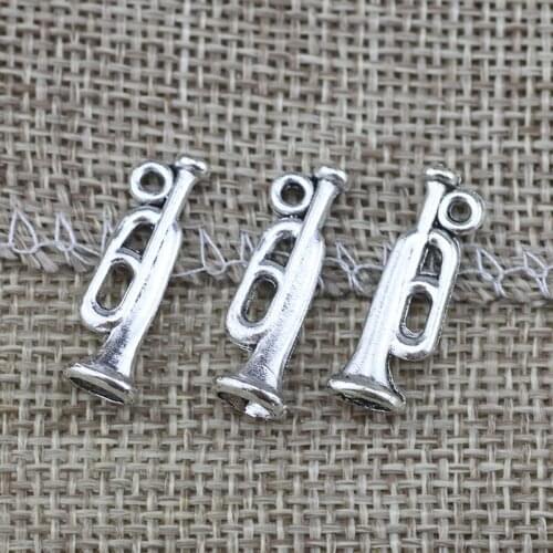 Hot Selling 20 Pieces/Lot 8mm*22mm Antique Silver Plated Diy Jewelry Making Musical Horn Trumpet Charms For Jewelry Making