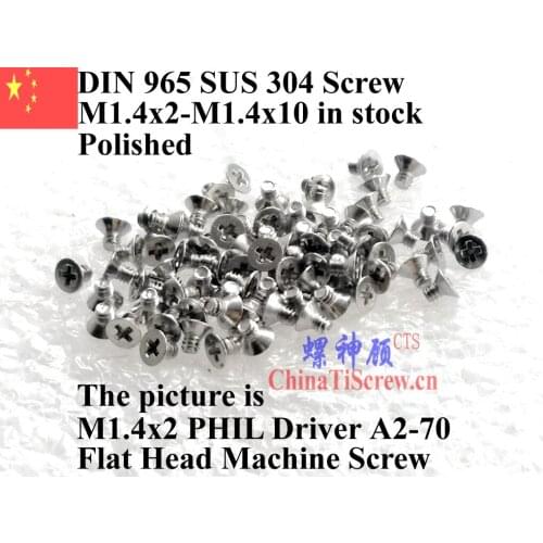 Stainless steel screws M1.4X10 PHIL DIN 965 A2-70 Polished 100 pcs