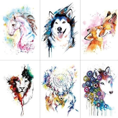 Unicorn Geometric Rose Fox Wolf Waterproof Temporary Tattoo Sticker Swan Elk Animals Flash Tattoos Body Tattoo