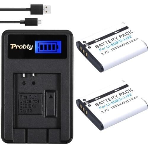 PROBTY 2pcs Li-50B Li50B Li50B Battery + LCD USB Charger For Olympus Mju 1020 SP-800UZ Stylus 1010 u 1010 1020 Ricoh CX3 CX4