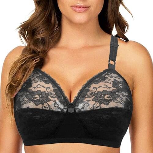 Womens Floral Lace Bras Perspective wire free Bra Sexy Lingerie Plus Size Bralette Minimizer BH 80 85 90 95 100 105 110 B C D EF