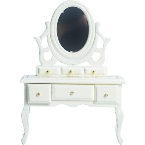 1:12 Dollhouse Handmade Chic Vintage Vanity Table Creative Furniture Model Life Scene Toys Accessory, White