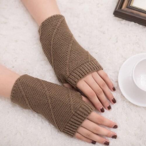 11 Colors 1 Pair Women Arm Fingerless Gloves Half Finger Knitted Mittens Winter Soft Warmer Basic Female Solid Color Gloves