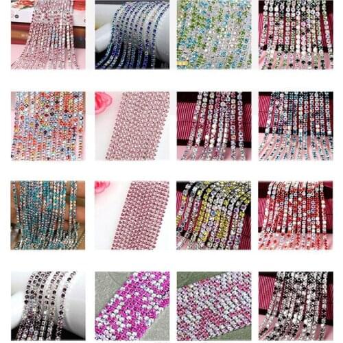 10M Crystal Rhinestone Chain Silver Cup Claw 2/2.5/2.8/3mm Applique Sew On Rhinestones Trim DIY Beauty Accessories