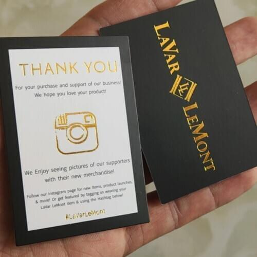 1000pcs , 5 * 7.5 cm Custom 400GSM Matte black coated paper tag greeting card both sides golden foil