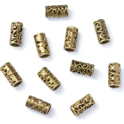 150pcs 11x21.5mm Column Hollow Tibetan Style European Large Antique Bronze Hole Beads Lead Free & Cadmium Free & Nickel Free