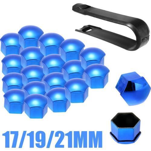 20pcs/set 17/19/21mm Universal Wheel Nut Bolt Cover Cap Exterior Decoration Protecting Bolt + Removal Tool Red/Blue
