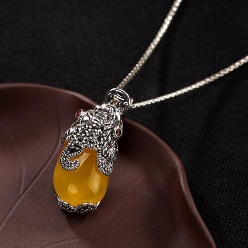 2018 Fashion Silver S925 Sterling Silver Antique Marble St2018 Mosaic, Topaz Pique, Ladys High-grade Clavicle Chain Pendant