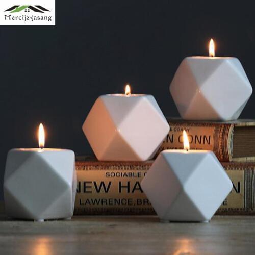 5Pcs/Lot Mini Candle Holder Table Ceramic Candlestick Geometric Candle Holders for Wedding/Dinner Decoration Candelabra GZT080