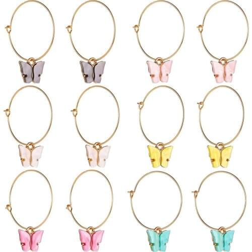 6PCS Butterfly Necklace With Earrings Jewelry Set Cute Huggie Hoop Drop Dangle
