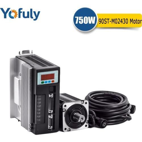 90ST-M02430 220V 750W AC Servo motor 3000RPM 2.4 N.M. 0.75KW Single-Phase ac drive permanent magnet Matched Driver