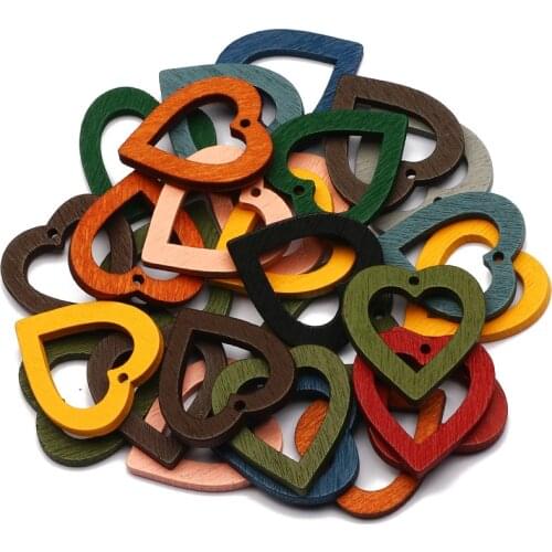 Natural Wooden Beads Mixed Colorful High Quality Love Heart Shape Loose Beads For Jewelry Making Handmade DIY Earrings Supplies