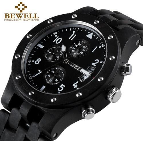 BEWELL Luxury Brand Men Wood Watch Man Waterproof Hour Mens Chronograph Analog Digital Quartz Clock Relogio Masculino 109D