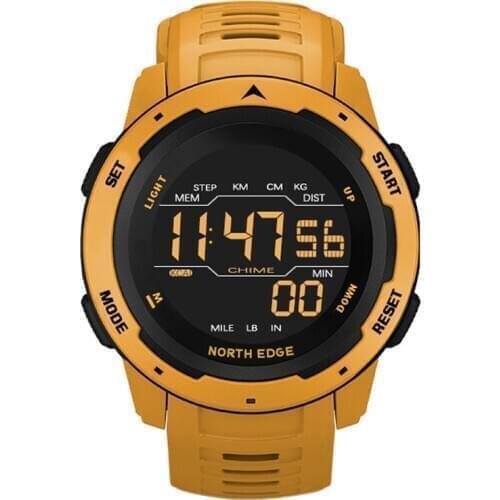 Yellow Men Digital Watch Sports Watches Pedometer Alarm Clock Waterproof 5Bar Countdown Electronics Watch Man Military Clock