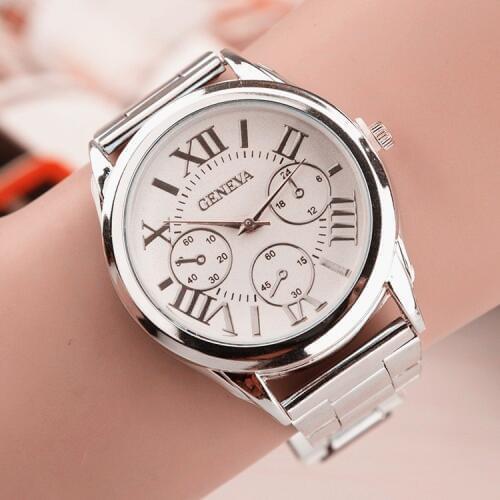 Top Brand 3 Eyes Silver Geneva Casual Quartz Watch Women Stainless Steel Dress Watches Relogio Feminino Ladies watches Clock