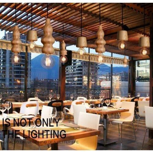 Edison Loft Style Wooden Gourd Droplight Modern Pendant Light Fixtures For Living Dining Room Hanging Lamp Indoor Lighting