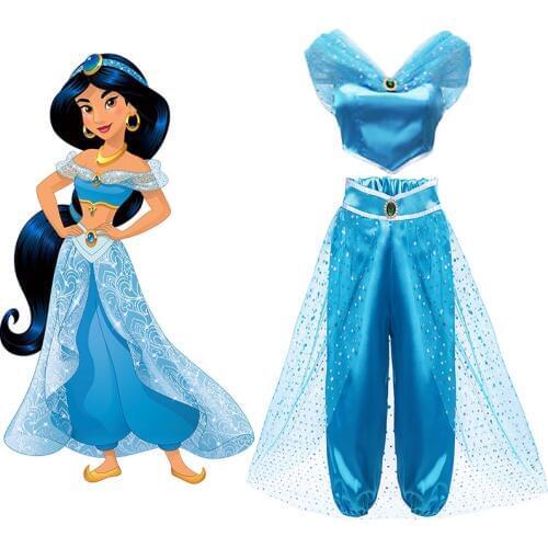 Halloween Children Dress Aladdins Lamp Cosplay Costume Jasmin Princess Dress for Girl Role Play Costume Kids Party Fancy Dress