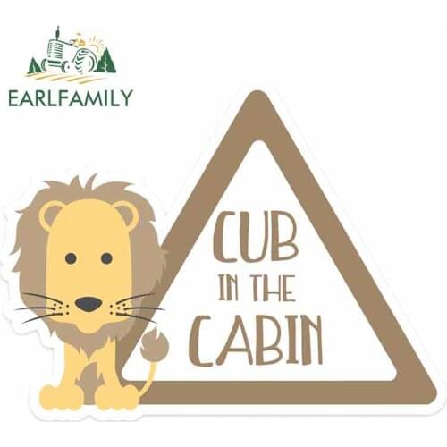 EARLFAMILY 13cm x 9.7cm for Baby on Board Lion Cub In The Cabin Oem Car Stickers Vinyl JDM Sunscreen Waterproof Anime Fine Decal