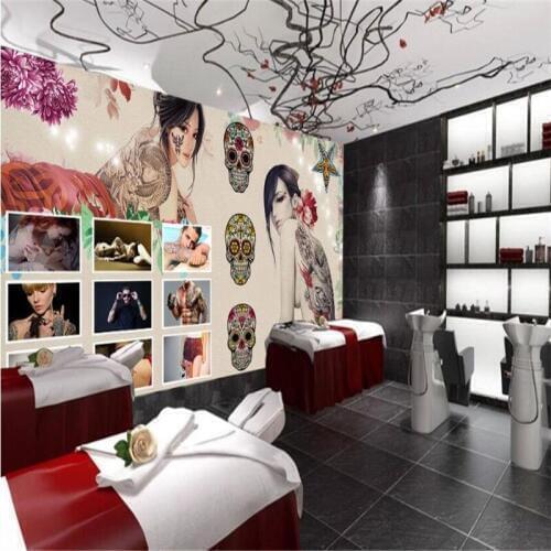 Europe and America Nostalgic Personality Tattoo Mural Wall Paper 3D Custom Tattoo Studio Industrial Decor Background Wallpaper