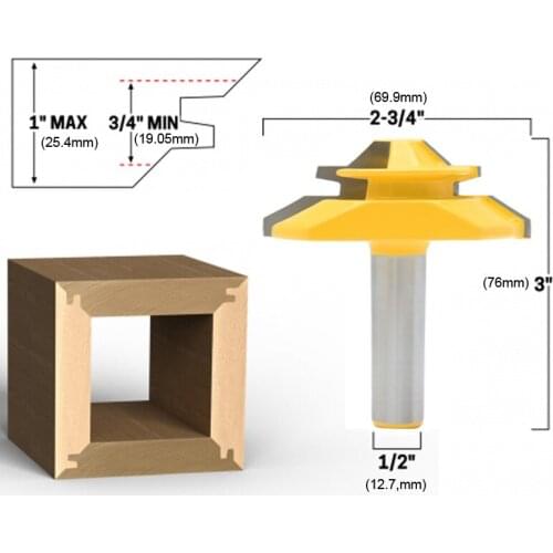 1/2 12mm Shank 45 degree tenon knife router bits Woodworking Tenon Milling Cutter Tool Drilling Milling For Wood Carbide Alloy