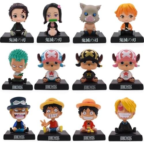 Bobble Head One Piece Shake Head Phone Holder Phone Bracket Luffy Chopper PVC Action Figure Demon Slayer Tanjirou Zenitsu Toys
