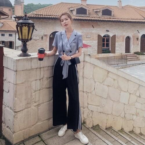 Overalls for Women Wide Leg Jumpsuit Short Sleeve Suit Collar Loose Casual Elegant Bandage One Piece Pants Sets Jump Suit Summer