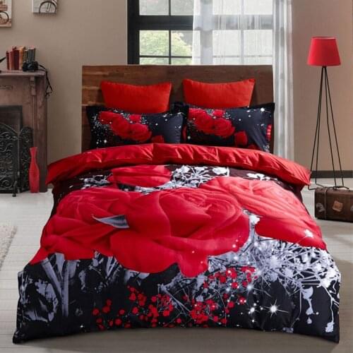 3Pcs 3D Rose Flower Wedding Bedding Set Cover Sheet + Pillow Cases + Bed Sheets Bedclothes Duvet Cover Twin Queen King Size