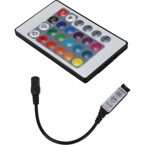 RGB LED Strip Bar Strip Controller 12A 12V 24V Dimmer Black & 24 Buttons Mini IR Remote Controller for RGB LED Strip