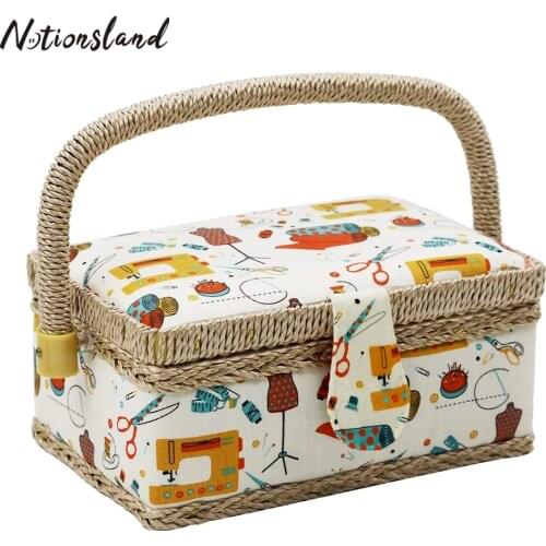 Colors Fabric Craft Sewing Basket Needle Thread Storage Basket with Sewing Kit Quilting Stitching Household Sewing Box Organizer