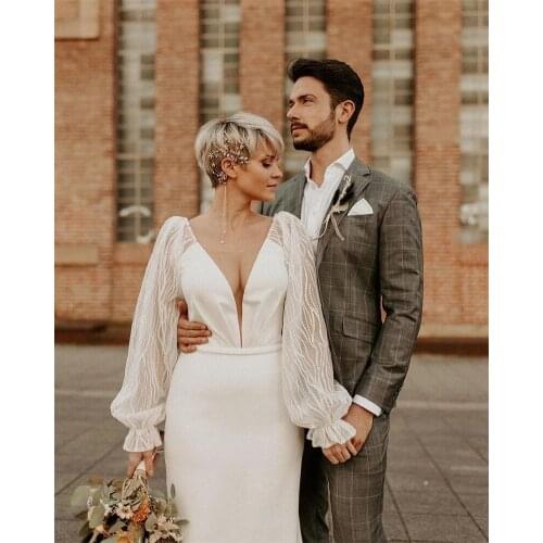 Wedding Bridegroom Grey Plaid Notch Lapel Men Suits 2Pcs Costume Homme Groom Prom Blazer (Jacket+Pants) Terno Masculino Slim Fit