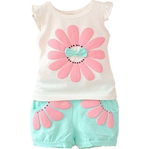 Fashion Summer Newborn Infant Baby Girls Clothes Casual Cute Sports Brand Printed Tracksuits Children Kids Clothing Outfits Sets