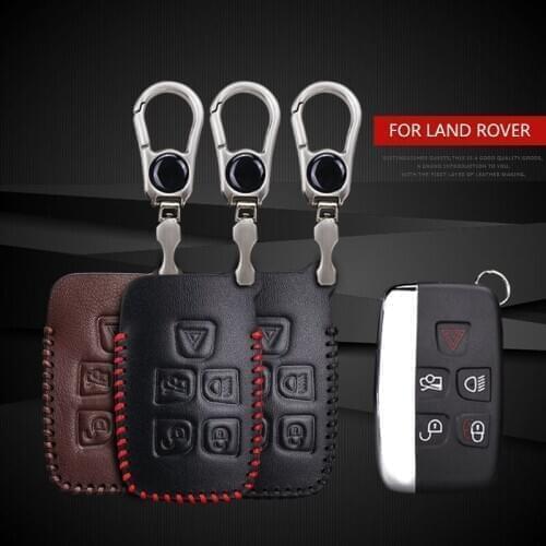 Leather Car Smart Key Fob Cover Case for Land Rover Discovery 4 Freelander 2 Discovery 5 IR2 IR3 Keyring Shell Chain Accessories