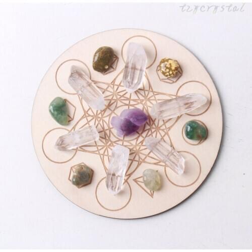 Crystal Specimen Rough Gemstone Decoration Meditation Pattern Wooden Board Set