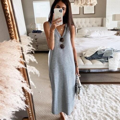 Summer Fashion Halter Camisole Dress Cotton Womens Clothing Elegant Women Sexy Casual V-neck Sleeveless Maxi Dresses 2021 Robe