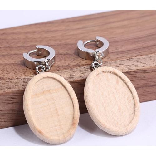 Reidgaller 5pairs fit 18x25mm oval cabochon wood earring base stainless steel earrings clasp findings diy jewely making material