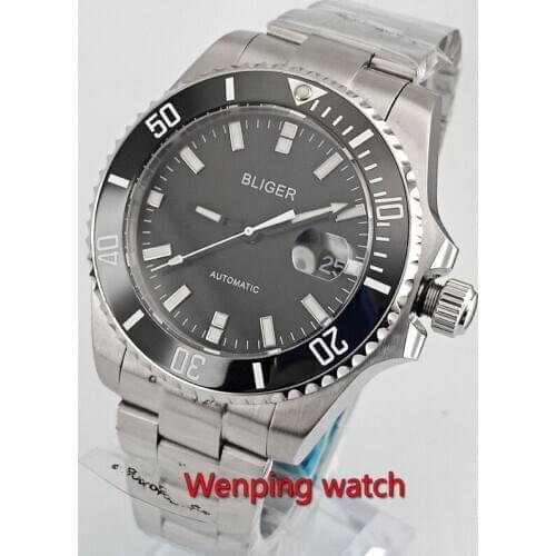 Bliger /Sterile 43mm Black Dial Sapphire Automatic Mechanical Mens Wristwatches W2775