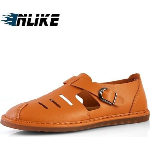 Men Leather Sandals 2019 Big Size Summer Handmade Men Shoes Man Breathable Casual Shoes