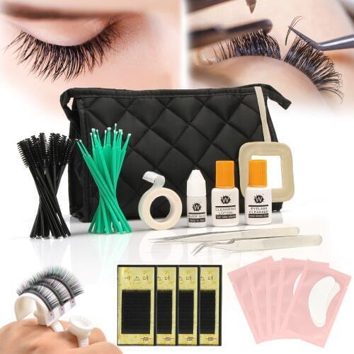 Anmas rucci C Curl Eye Lash Starter Kit Semi Permanent Individual Eyelash Extensions Set with black bag