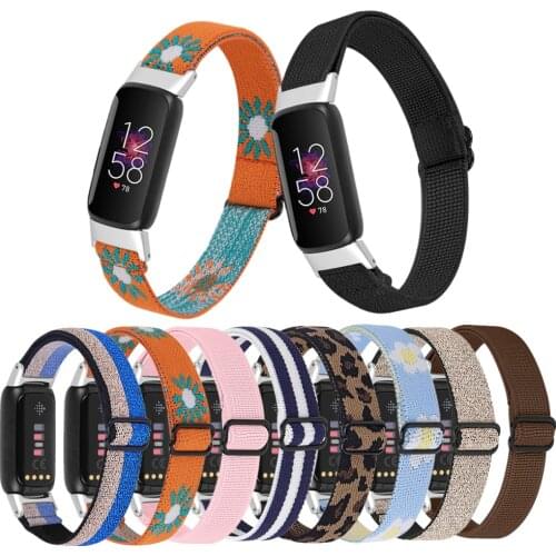 Nylon Wrist Strap for Fitbit Luxe Elastic Band Soft Breathable Bracelet Nylon Loop Woven Belt Metal Connector for Fitbit Luxe