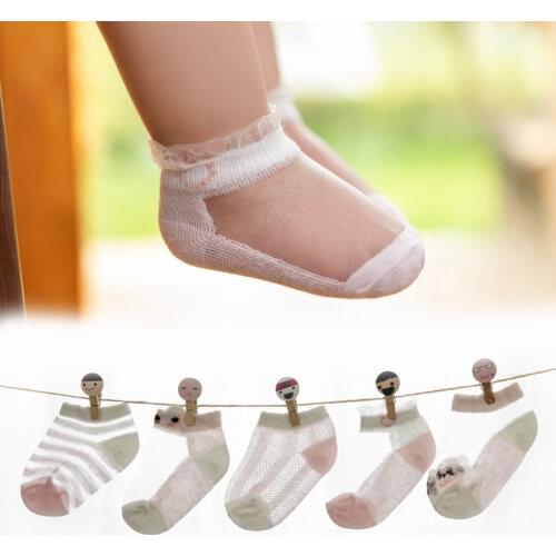5Pairs/lot Newborn Baby Socks Summer Spring Thin Mesh Cotton Kids Socks Lovely Girls Lace Infant Socks Colorful Children Socks