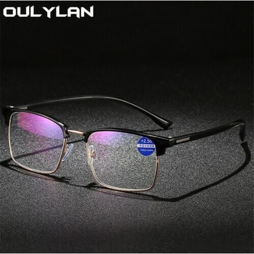 Oulylan Blue Light Blocking Reading Glasses Men TR90 Presbyopic Glasses Retro Business Farsightedness Eyeglasses +1.5 2.0 2.5