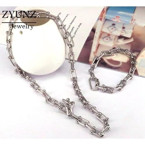 4 Sets, Mix Color U Chain Necklace Bracelet Bangle Jewelry for Women Statement Collar Necklace Chain