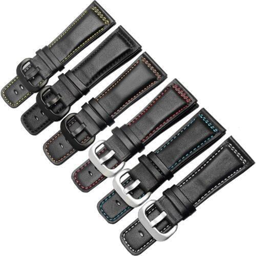 PEIYI 28mm Leather watch band with pin buckle Replacement Machinery Mens Watch Colored Line strap For P1 P2 M1 M2